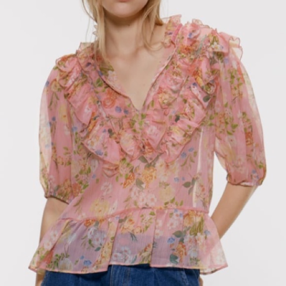 🌞NWT ZARA Pink Floral Long Sleeve - Picture 2 of 6